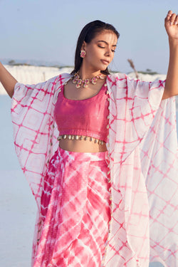 GLORIA BLOUSE - DHOTI SKIRT - SHRUG (PINK)