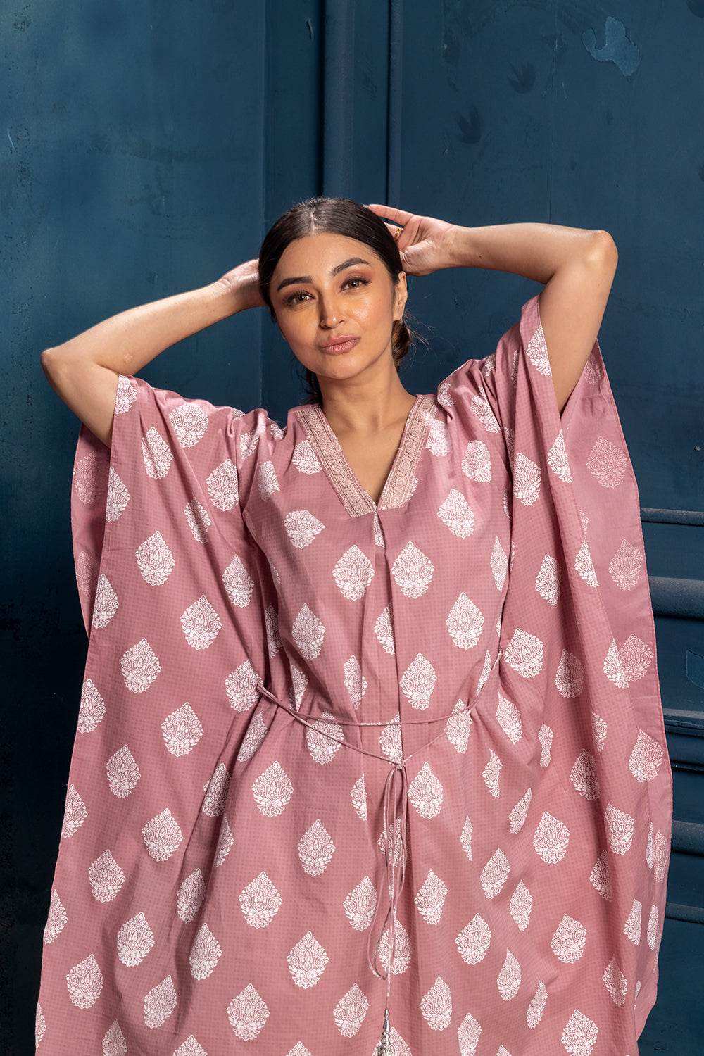 Roop- Mulmul kaftan dress - Monk & Mei