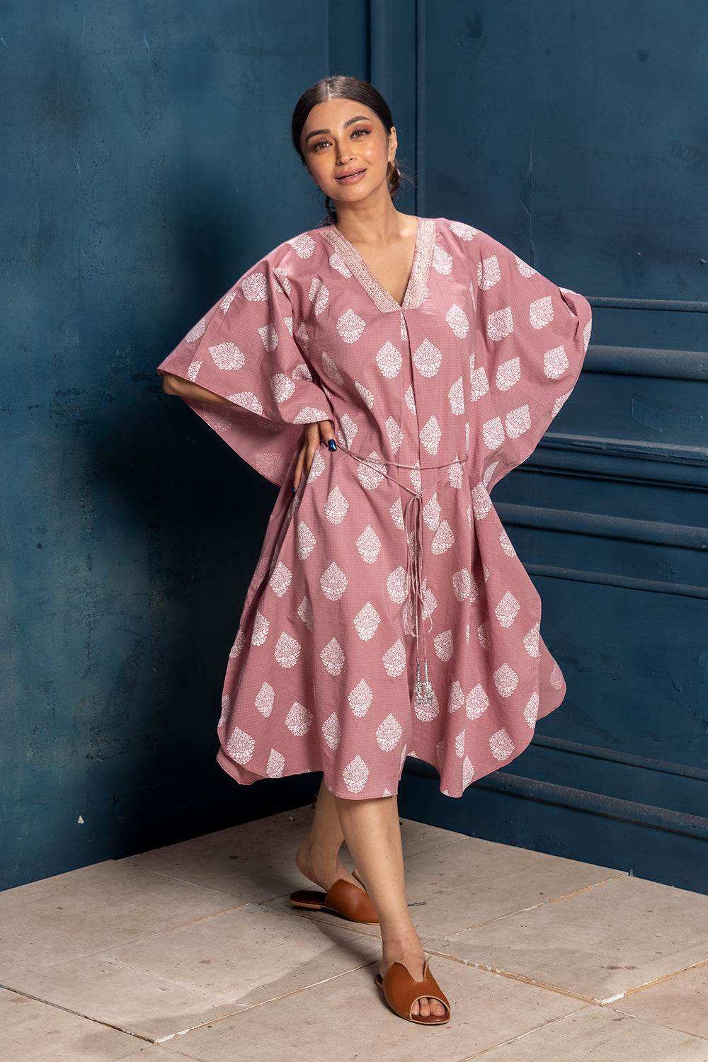 Roop- Mulmul kaftan dress - Monk & Mei