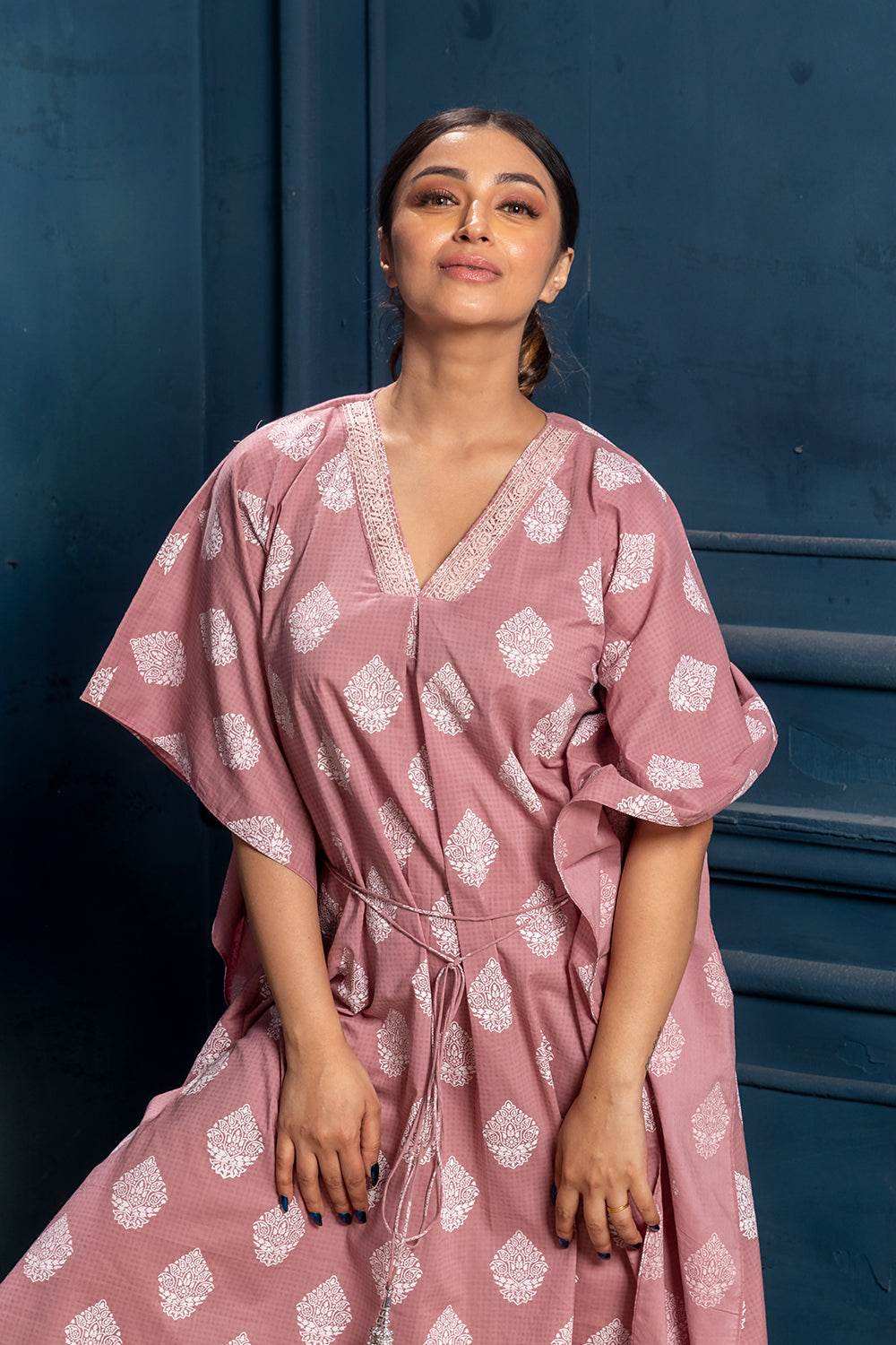 Roop- Mulmul kaftan dress - Monk & Mei