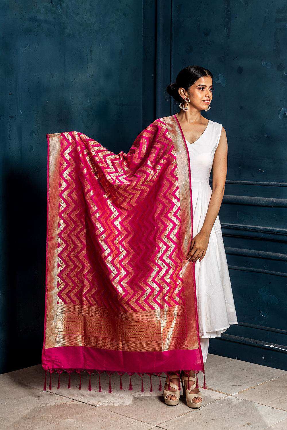 Grace-cotton casual knee length dress with dupatta - Monk & Mei