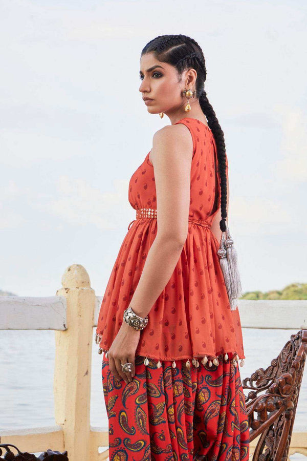 Paheli Top & Dhoti with Embroidered Belt