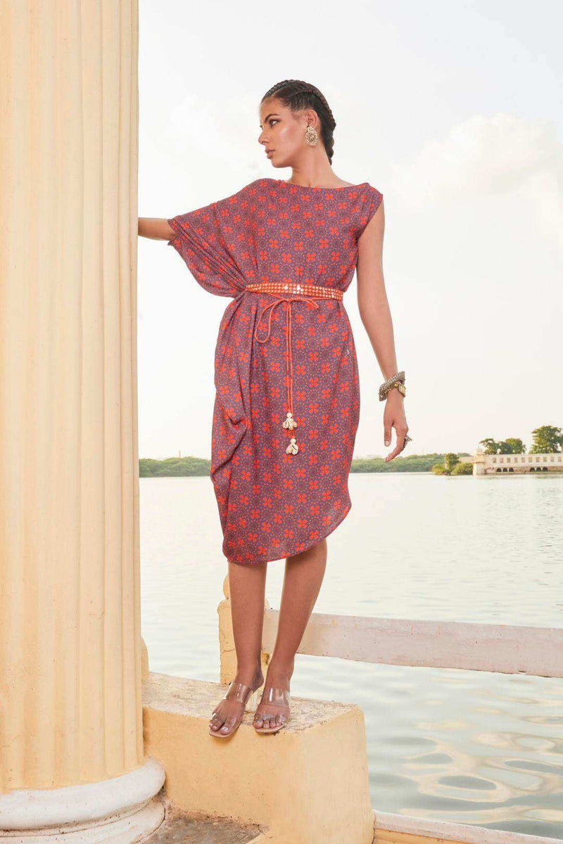 Basanti DRESS WITH BELT- Rusty Red