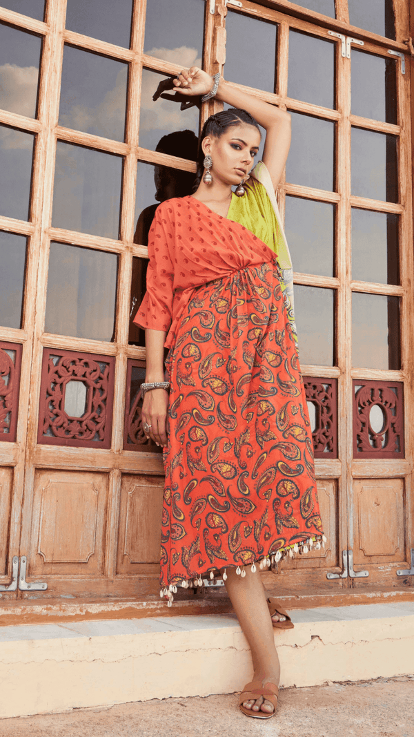 Rangeeli KAFTAN - Grass Green & Rusty Red