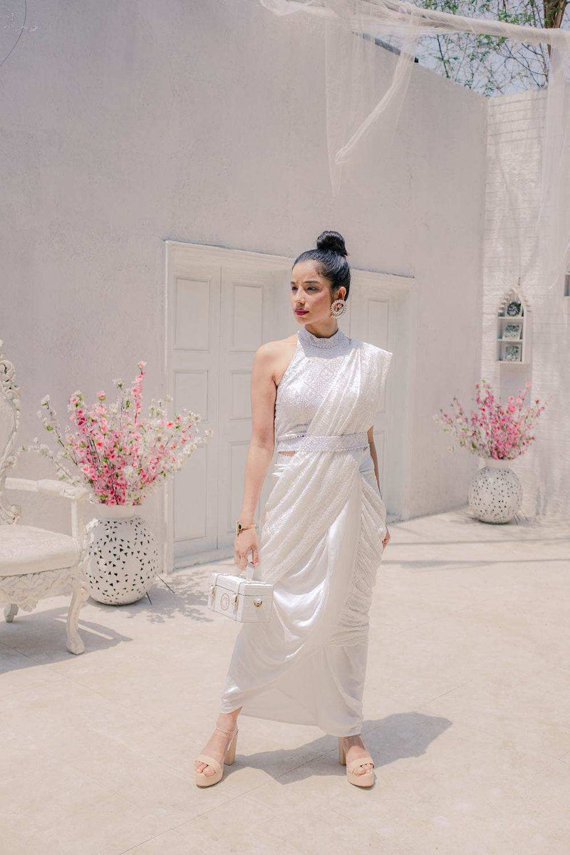Karishma Chikankari Dhoti Saree, Blouse & Belt