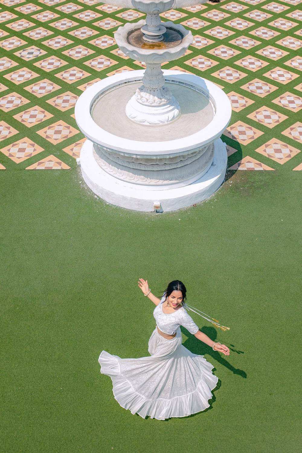 Masoom Chikankari Lehenga, Blouse & Dupatta - White - Monk & Mei