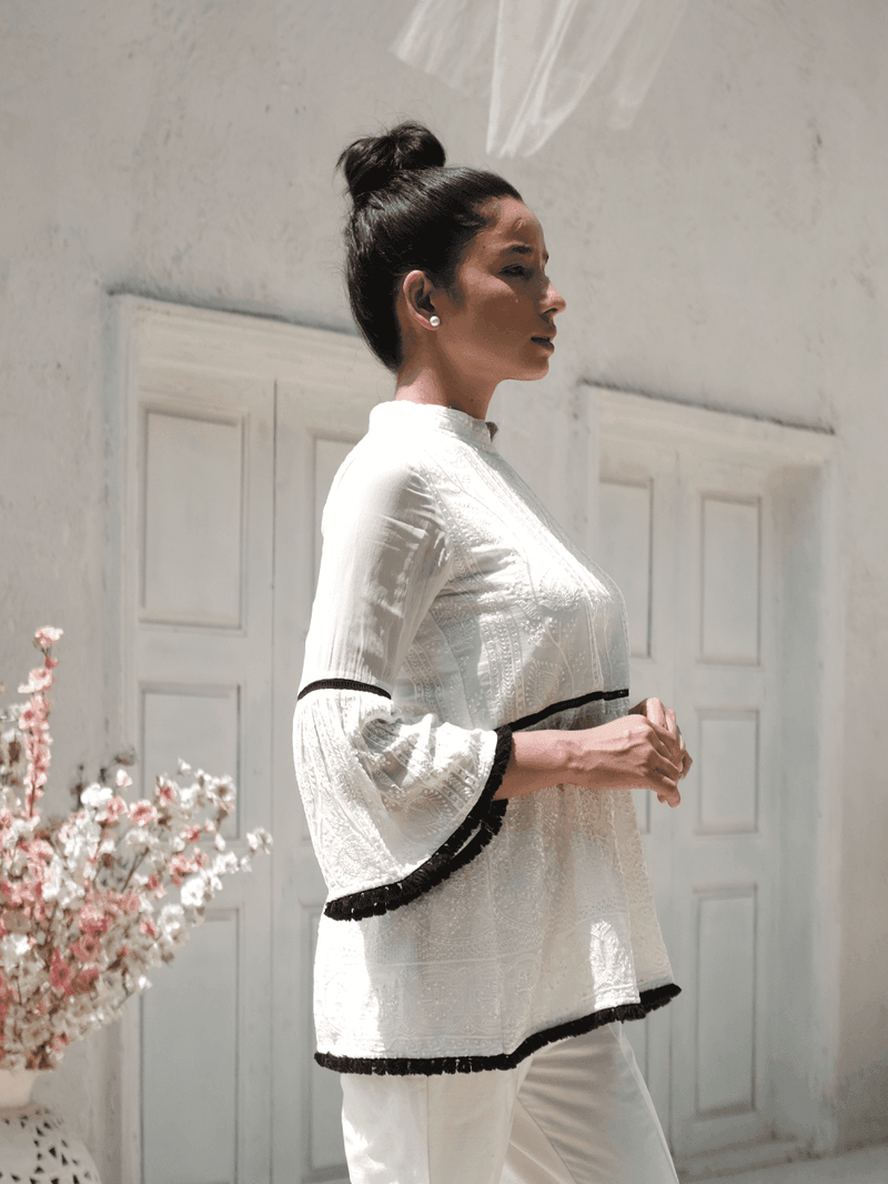 Nazm Flared Chikankari Top & Pants-
