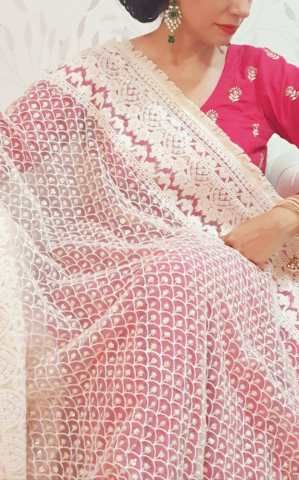 Zari Cream & Gold Embroidered Jaal Dupatta (moroccan) - Monk & Mei