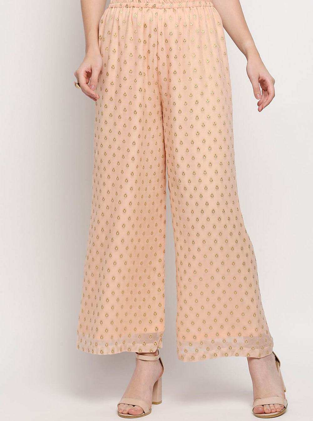 Zareen-Long kurta & palazzo with dupatta - Peach Pink - Monk & Mei