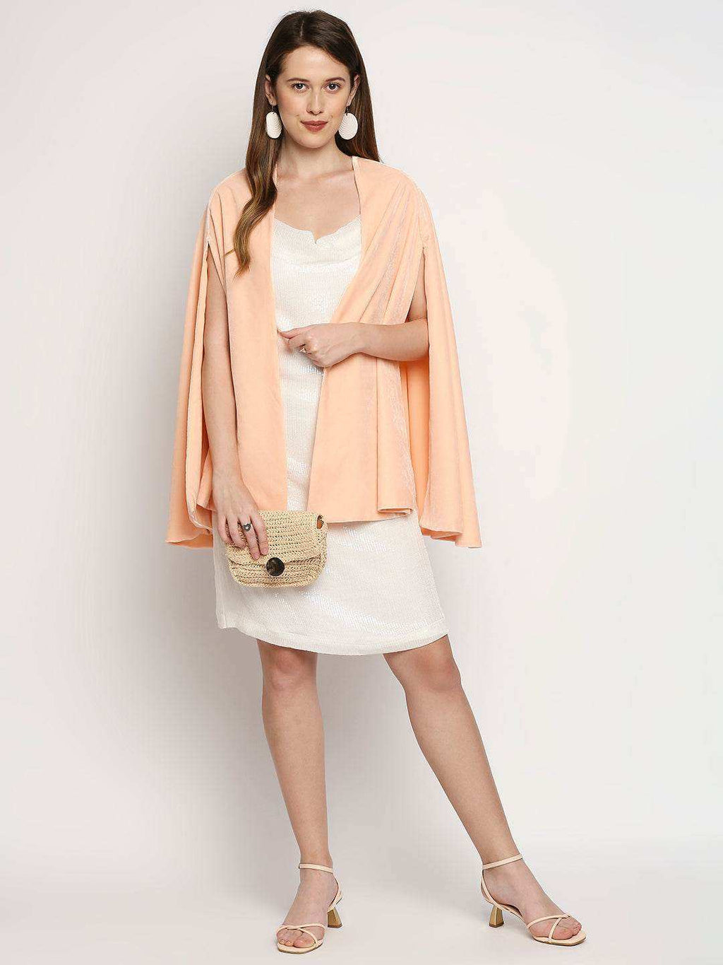 Arzu-Sequin Dress & Cape - Peach pink - Monk & Mei