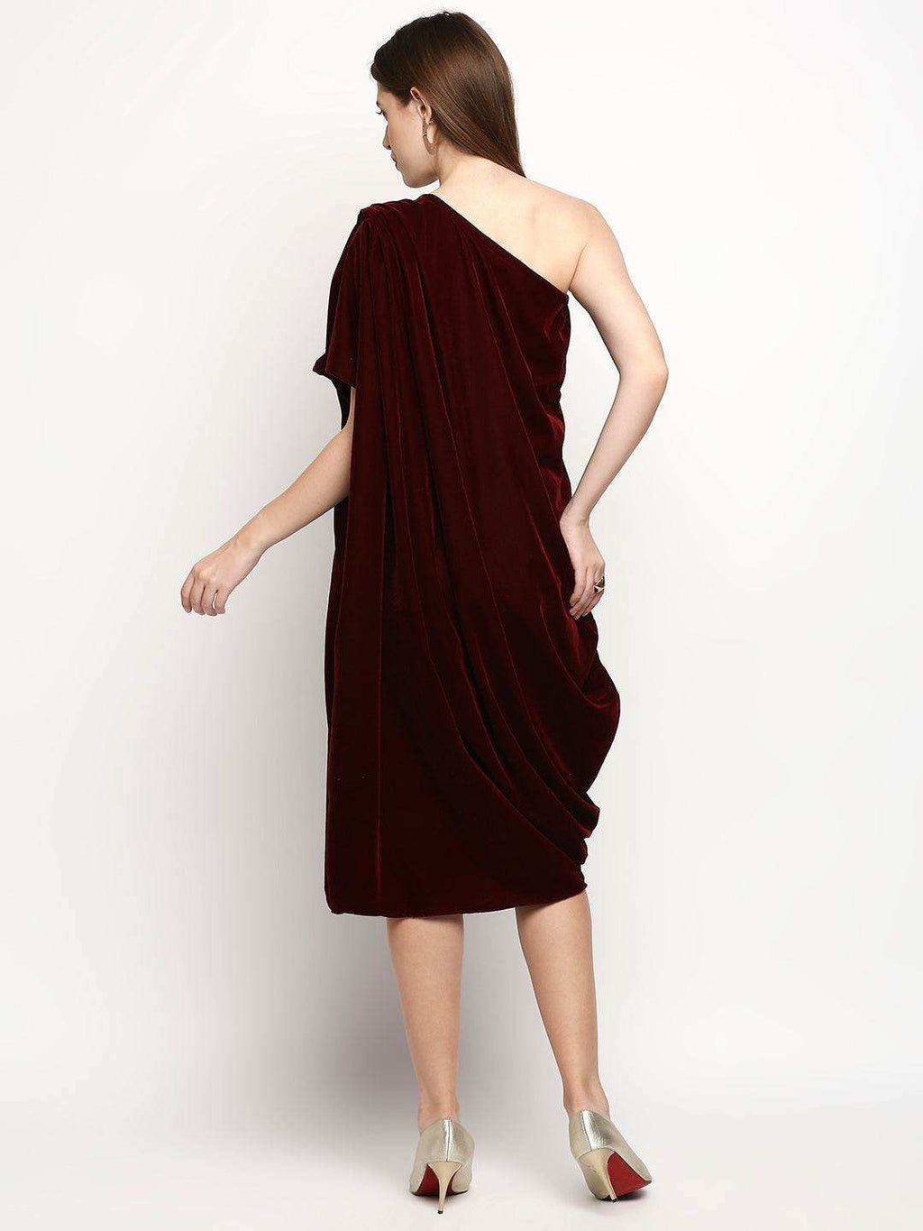 Shakira-Dress with Belt - Maroon - Monk & Mei