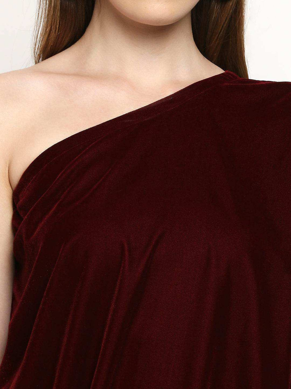 Shakira-Dress with Belt - Maroon - Monk & Mei