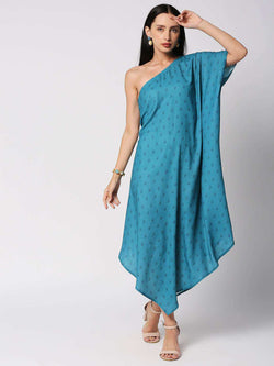Cleopatra one-shoulder assymetrical dress - Blue