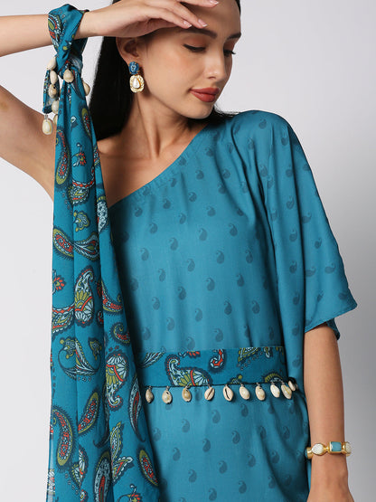 Cleopatra one-shoulder assymetrical dress - Blue