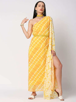 Habibi one-shoulder Kaftan with belt - Yellow