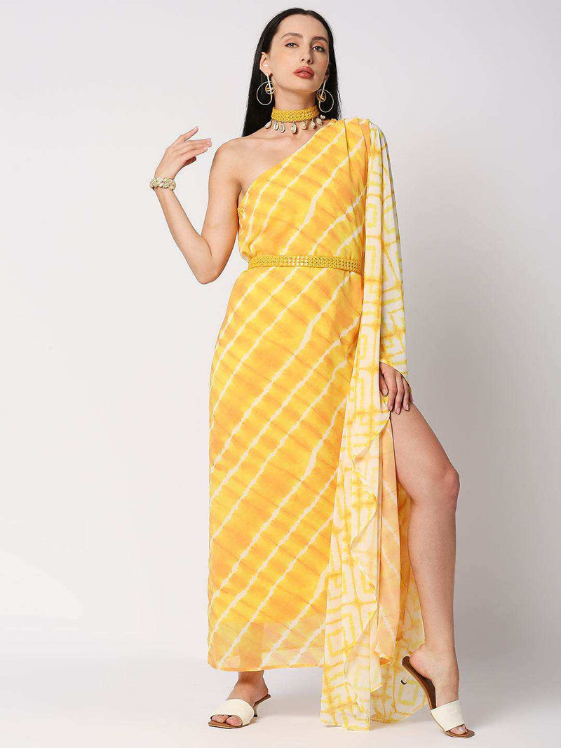 Habibi one-shoulder Kaftan with belt - Yellow