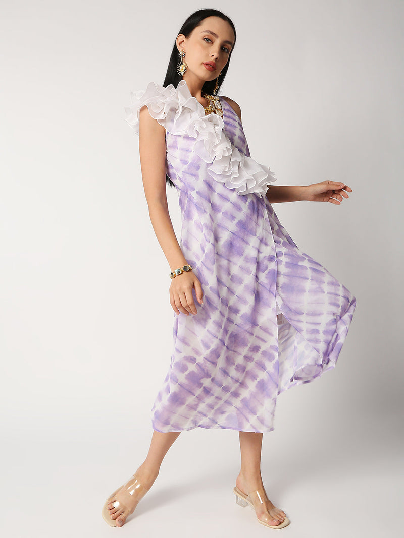Amal cascade frill dress - Lavender