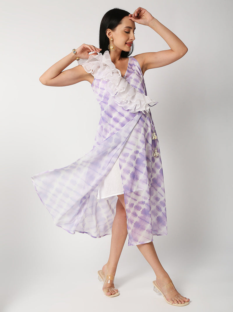 Amal cascade frill dress - Lavender