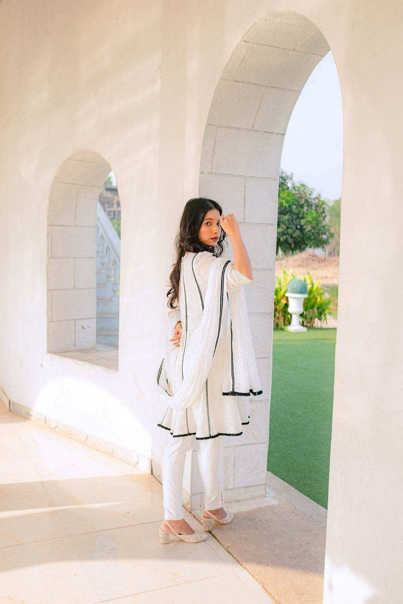 Mumtaz Chikankari Anarkali Kurta-Pants & Dupatta