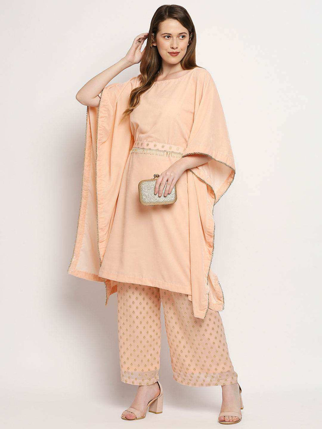 Nuuh Kaftan & Palazzo with Belt - Peach pink - Monk & Mei