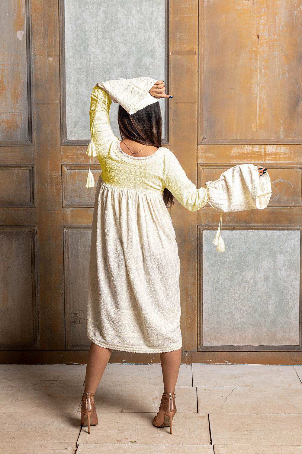 Sayonee- Embroidered dress - Yellow - Monk & Mei