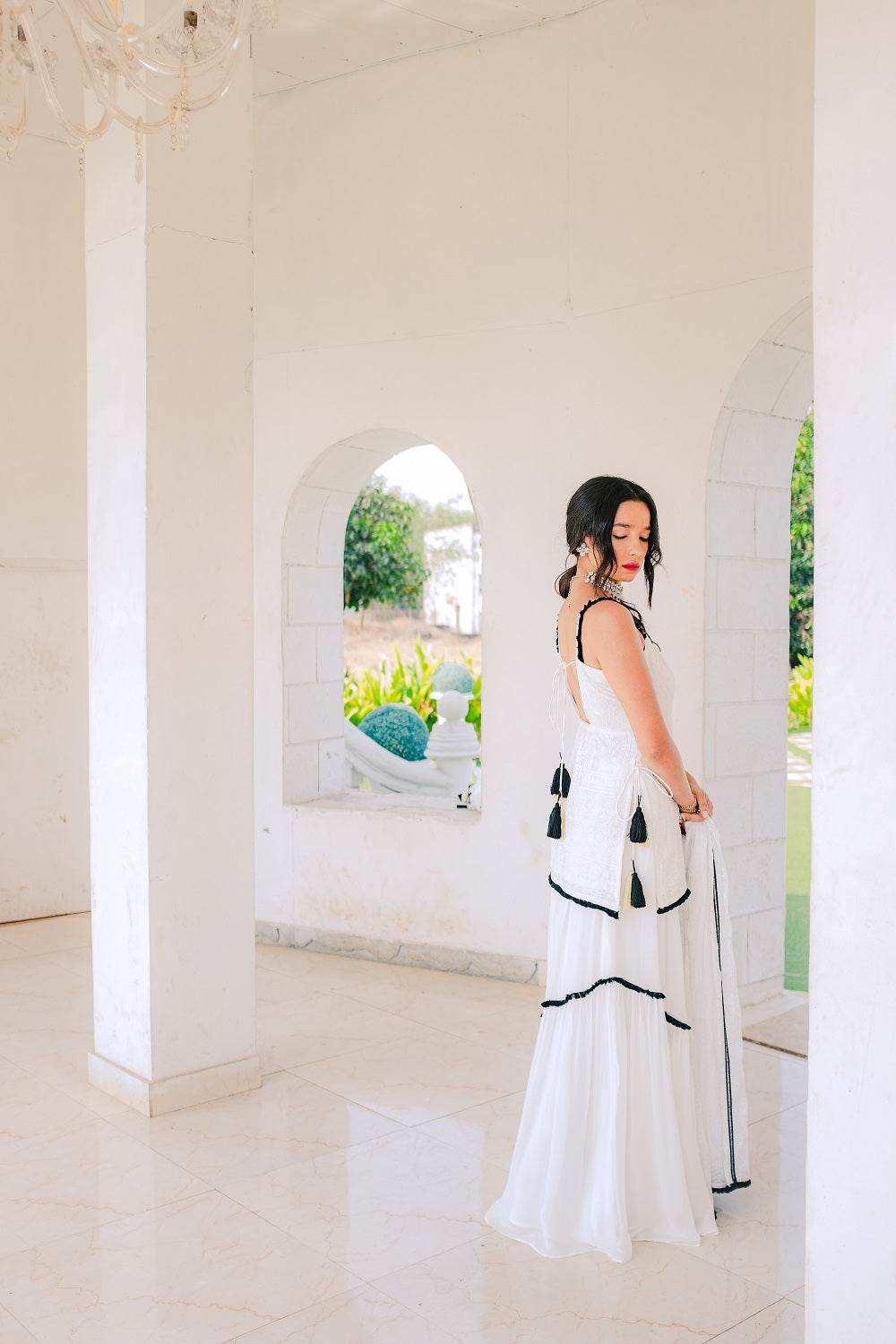 Sharmila Chikankari Kurta, Lehenga Skirt & Dupatta - White - Monk & Mei