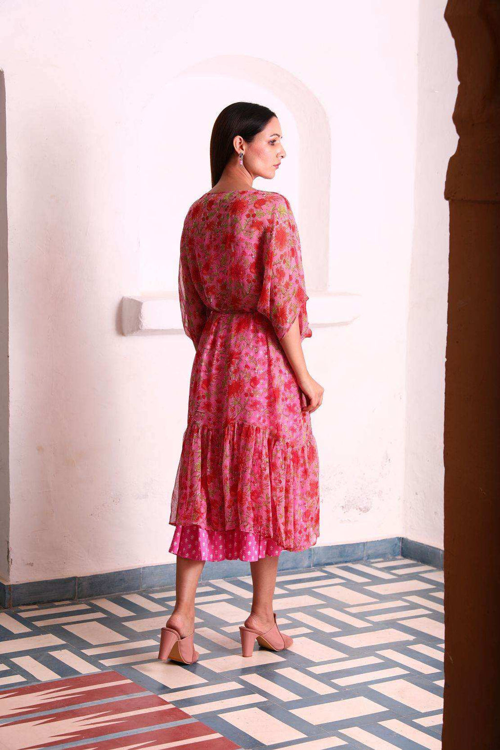Geet Bustier-Skirt-Cape - Pink - Monk & Mei