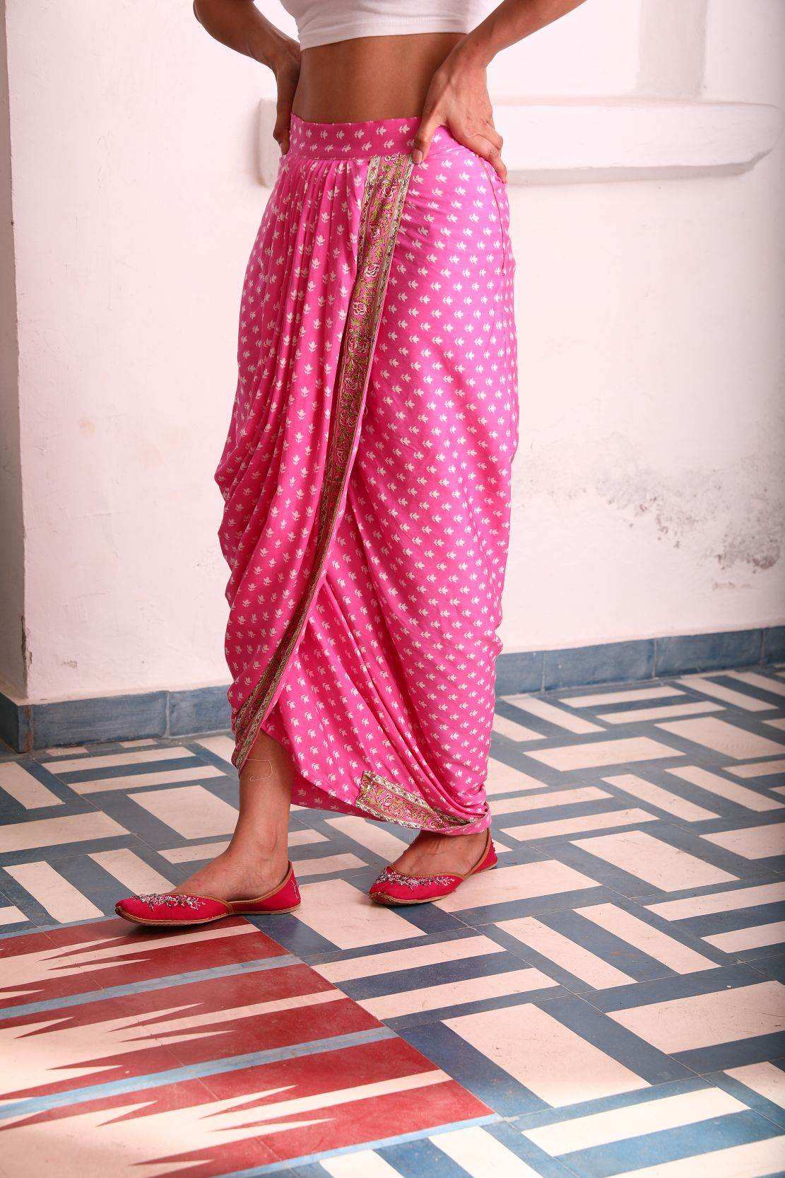 Crop Top With White Dhoti Skirt