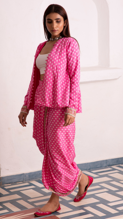 Aaliyah Designer Dhoti Jacket - Pink