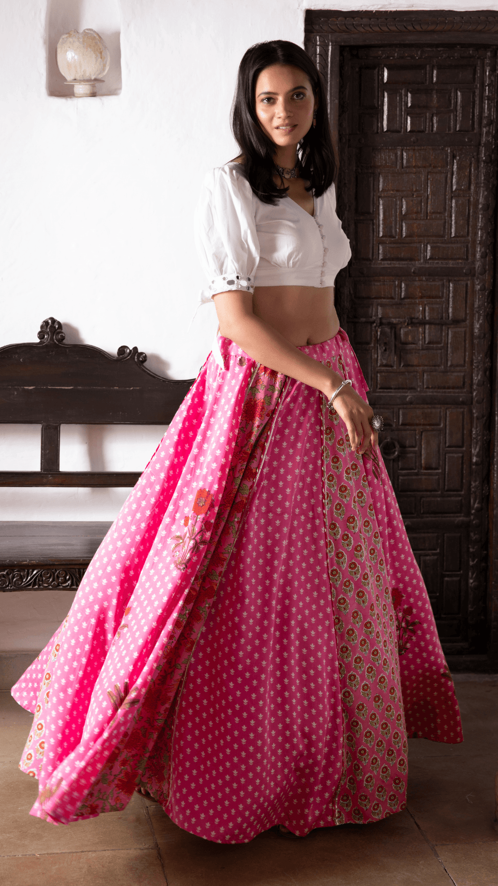 Mahi Lehenga Blouse - Pink - Monk & Mei