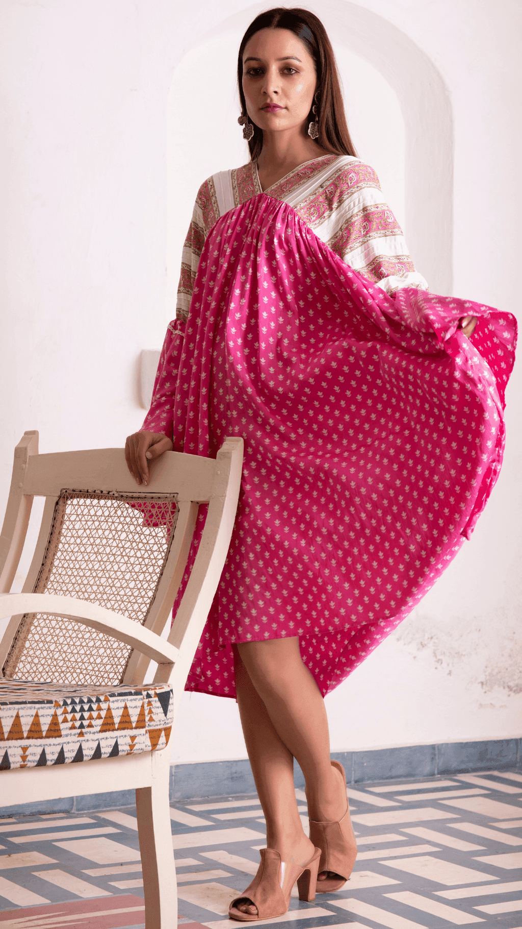 Sayonee Silk Dress - Pink - Monk & Mei