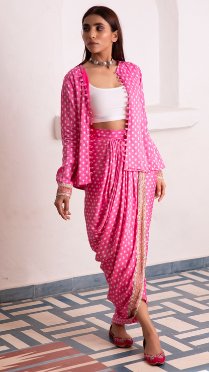 Aaliyah Designer Dhoti Jacket - Pink