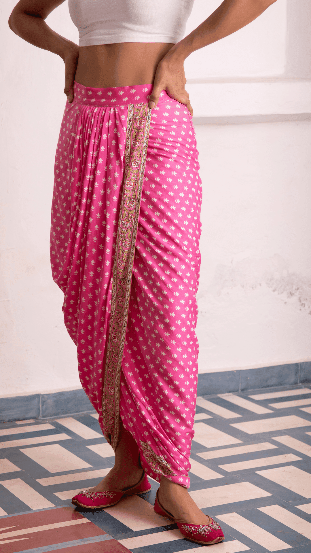 Mastani Designer Dhoti - Pink - Monk & Mei